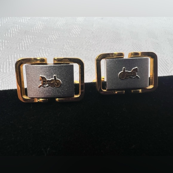 Vintage Celine Y2K Gold Tie Bar & Cufflinks Set Horse Logo - Picture 4 of 6